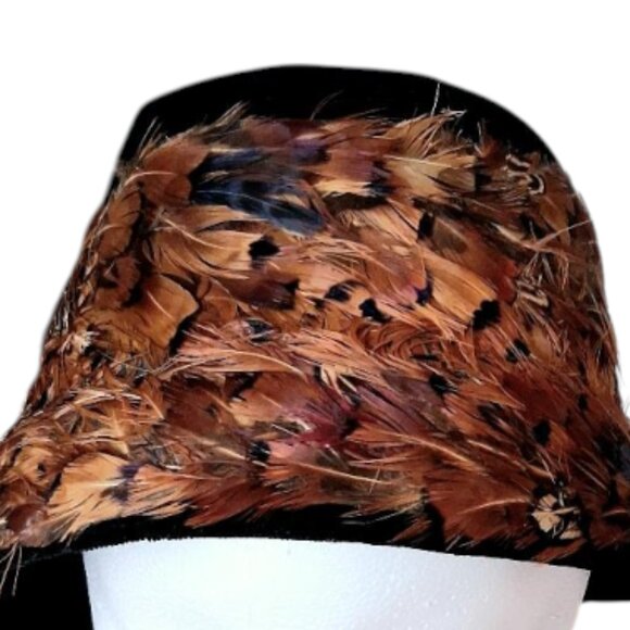Vintage 1950s-60s Ranleigh Pheasant Feathers & Black Velvet Cloche Hat - Picture 4 of 7
